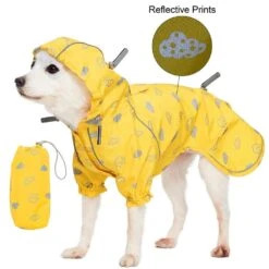 Waterproof Sunflower Yellow Reflective Dog Raincoat With 2 Legs