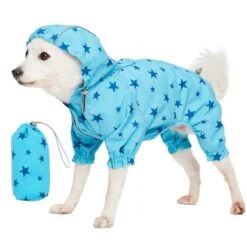 Waterproof Blue Reflective Dog Raincoat With 4 Legs For Pets