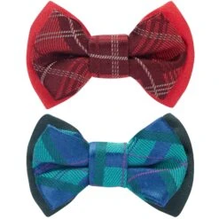 Handmade Plaid Bow Tie Set In Gift Box, 2 Pack For Pets