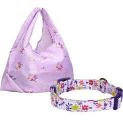 Floral Dog Collar & Shopping Bag Set For Stylish Outings -Dog & Cat Store 1020703045 2