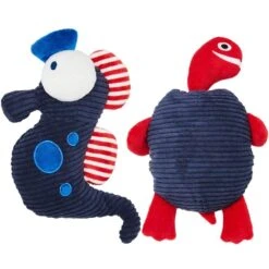 2 Pack, 10 3/5" Seahorse + 10 1/4" Turtle Plush Dog Toy -Dog & Cat Store 1030103002 2