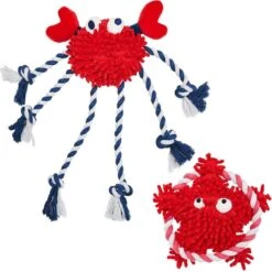 2 Pack, 14 Inch Crab + 7 4/5 Inch Sea-star Plush Dog Toy