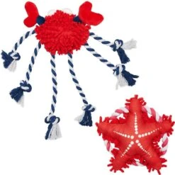 2 Pack, 14 Inch Crab + 7 4/5 Inch Sea-star Plush Dog Toy -Dog & Cat Store 1030105006 2