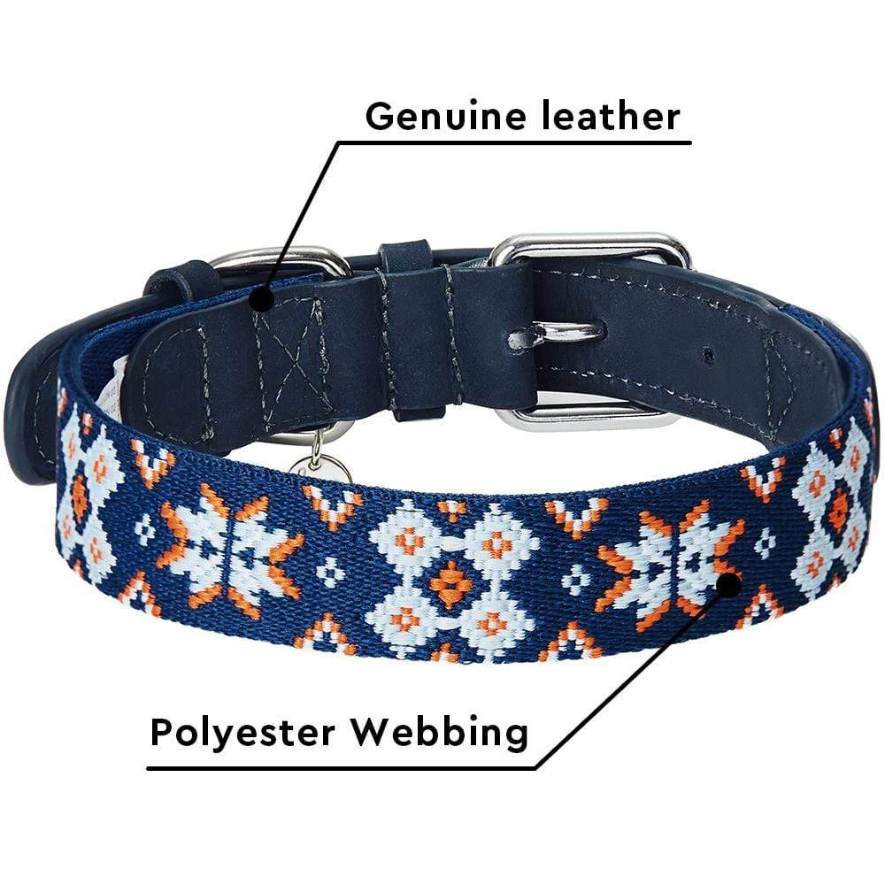 Southwestern Full Grain Leather & Polyester Dog Collar 4 Southwestern Full Grain Leather & Polyester Dog Collar - Image 4