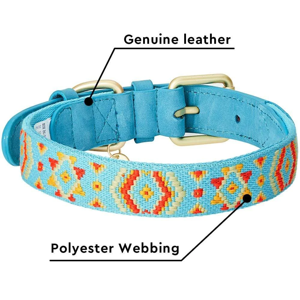 Southwestern Full Grain Leather & Polyester Dog Collar 14 Southwestern Full Grain Leather & Polyester Dog Collar - Image 14
