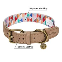 Shades Of Rainbow Full Grain Leather & Polyester Dog Collar -Dog & Cat Store 1040411043 4