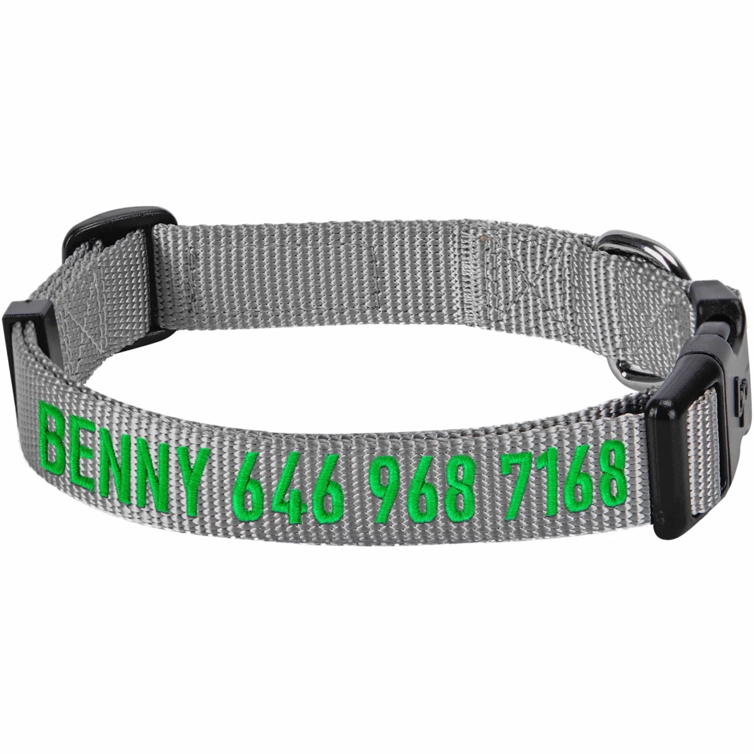 Personalized Dog Collar With Pet Name And Phone, Gray/Black 3 Personalized Dog Collar With Pet Name And Phone, Gray/Black - Image 3