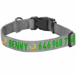Personalized Dog Collar With Pet Name And Phone, Gray/Black