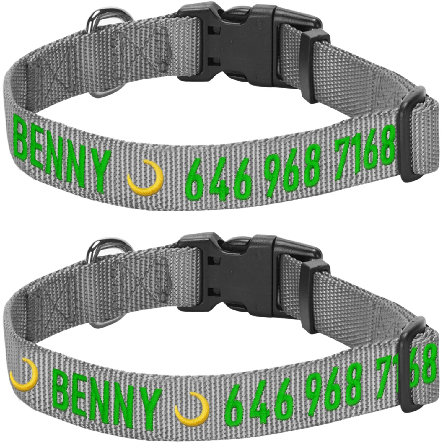 Personalized Dog Collar With Pet Name And Phone, Gray/Black 2 Personalized Dog Collar With Pet Name And Phone, Gray/Black - Image 2