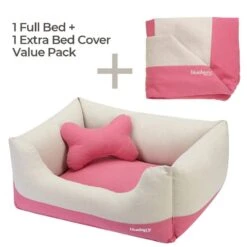 Cover-Removable And Washable Color-Block Linen Blend Dog Bed Value Pack