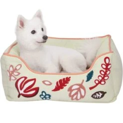Cover-Removable And Washable Embroidered Leaves Linen Dog Bed 21 Cover-Removable And Washable Embroidered Leaves Linen Dog Bed -Dog & Cat Store 11080106060 1 1
