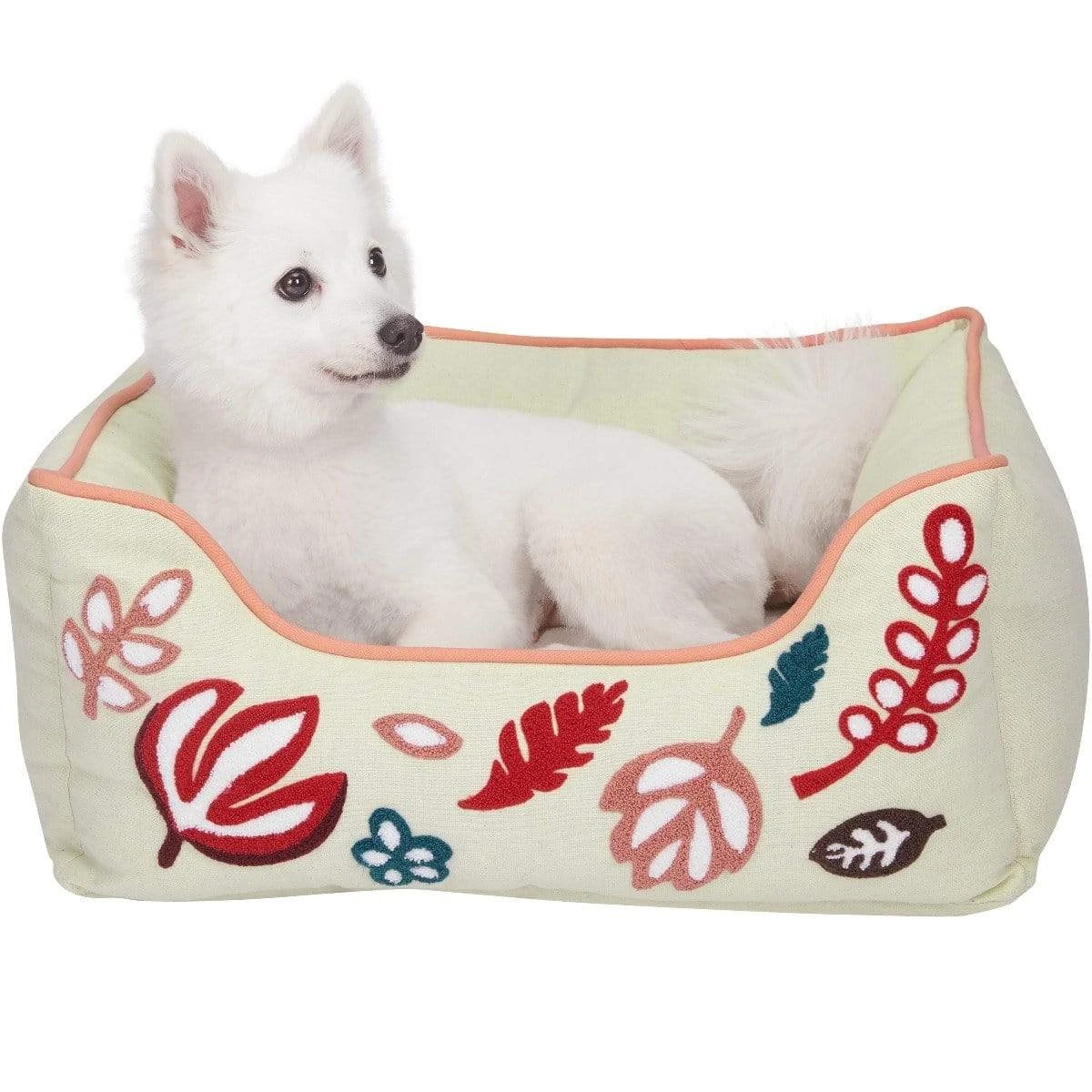 Cover-Removable And Washable Embroidered Leaves Linen Dog Bed 8 Cover-Removable And Washable Embroidered Leaves Linen Dog Bed - Image 8