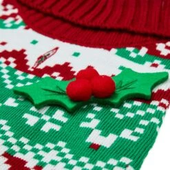 Christmas Reindeer Zigzag Chevron Dog Sweater With Holly Decor 10 Christmas Reindeer Zigzag Chevron Dog Sweater With Holly Decor -Dog & Cat Store 1110144048 5