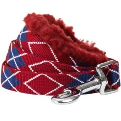 Sherpa Fleece Padded Dog Leash In Scottish Argyle Design