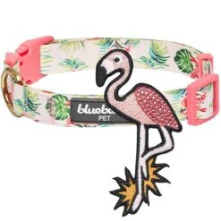 Flamingo Unicorn Dog Collar Tropical Hawaiian Palm Leaves