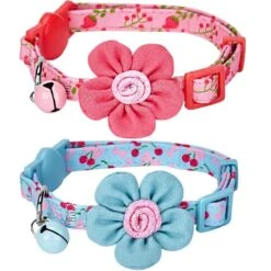 Lovely Cherry & Floral Cat Collar, 2 Pack - Stylish Set