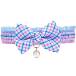 Plaid Bowtie Cat Collar With Pearl For Stylish Felines