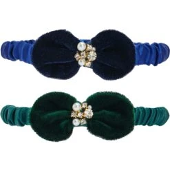 Glamorous Cat Collar With Velvet Bowtie And Pearl, 2 Pack