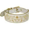 Elegant Western Luxury White Leather Dog Collar With Gold Baroque Design 13 Elegant Western Luxury White Leather Dog Collar With Gold Baroque Design -Dog & Cat Store BBPDCLRL00042WH 1 5a6f5bd7 2f4d 4721 9649 a4ac7cc0d4a2