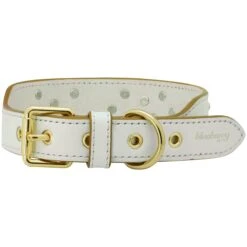 Elegant Western Luxury White Leather Dog Collar With Gold Baroque Design 12 Elegant Western Luxury White Leather Dog Collar With Gold Baroque Design -Dog & Cat Store BBPDCLRL00042WH 2