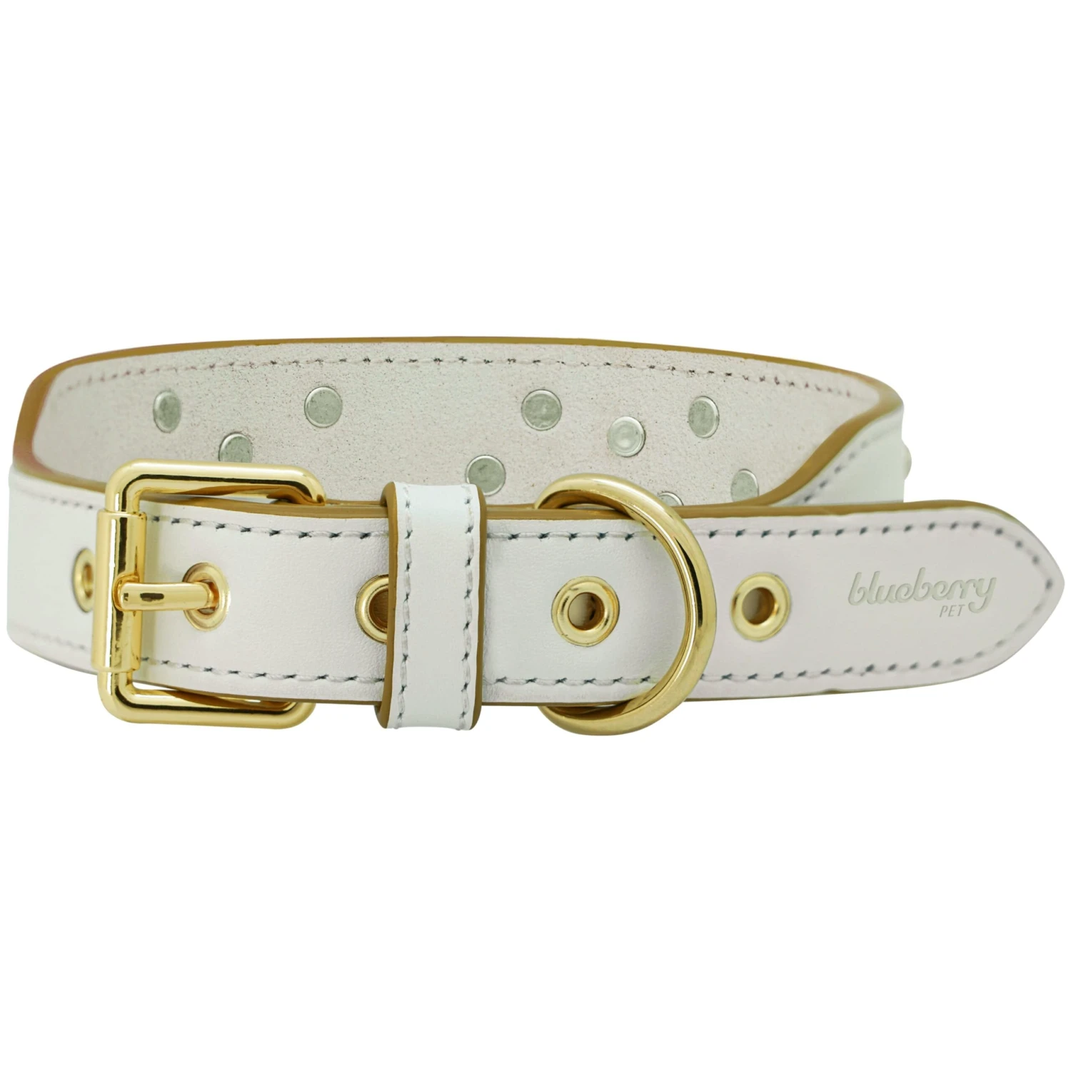Elegant Western Luxury White Leather Dog Collar With Gold Baroque Design 6 Elegant Western Luxury White Leather Dog Collar With Gold Baroque Design - Image 6