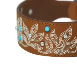 Western Cowboy Premium Leather Dog Collar With Decorative Floral Design -Dog & Cat Store BBPDCLRL00043BR 3 3faa9d8b f383 4cbd a5de 88cd1cab9b1d